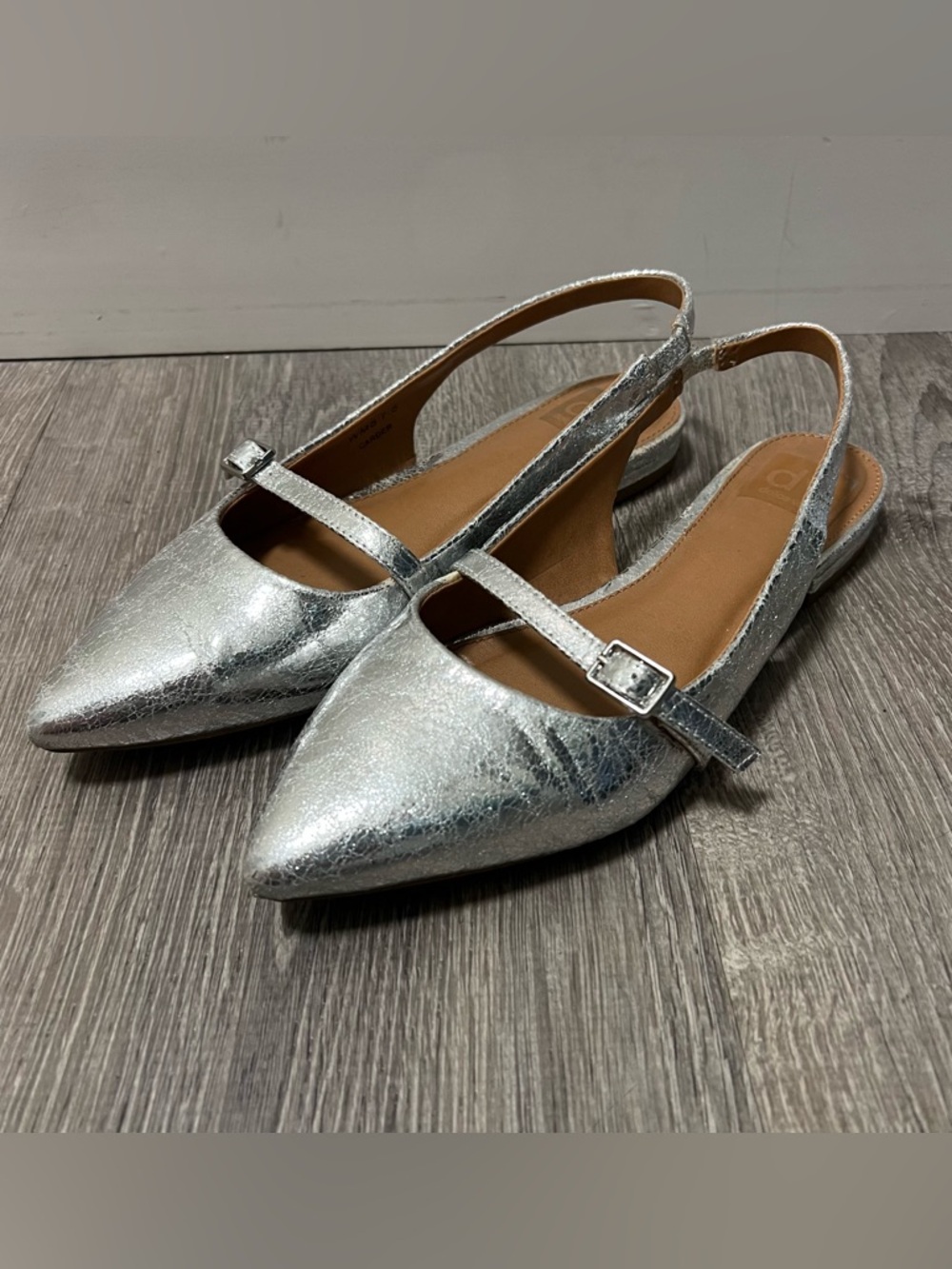 Silver Metallic Slingback Pointed-Toe Flats with Buckle from Dolce Vita